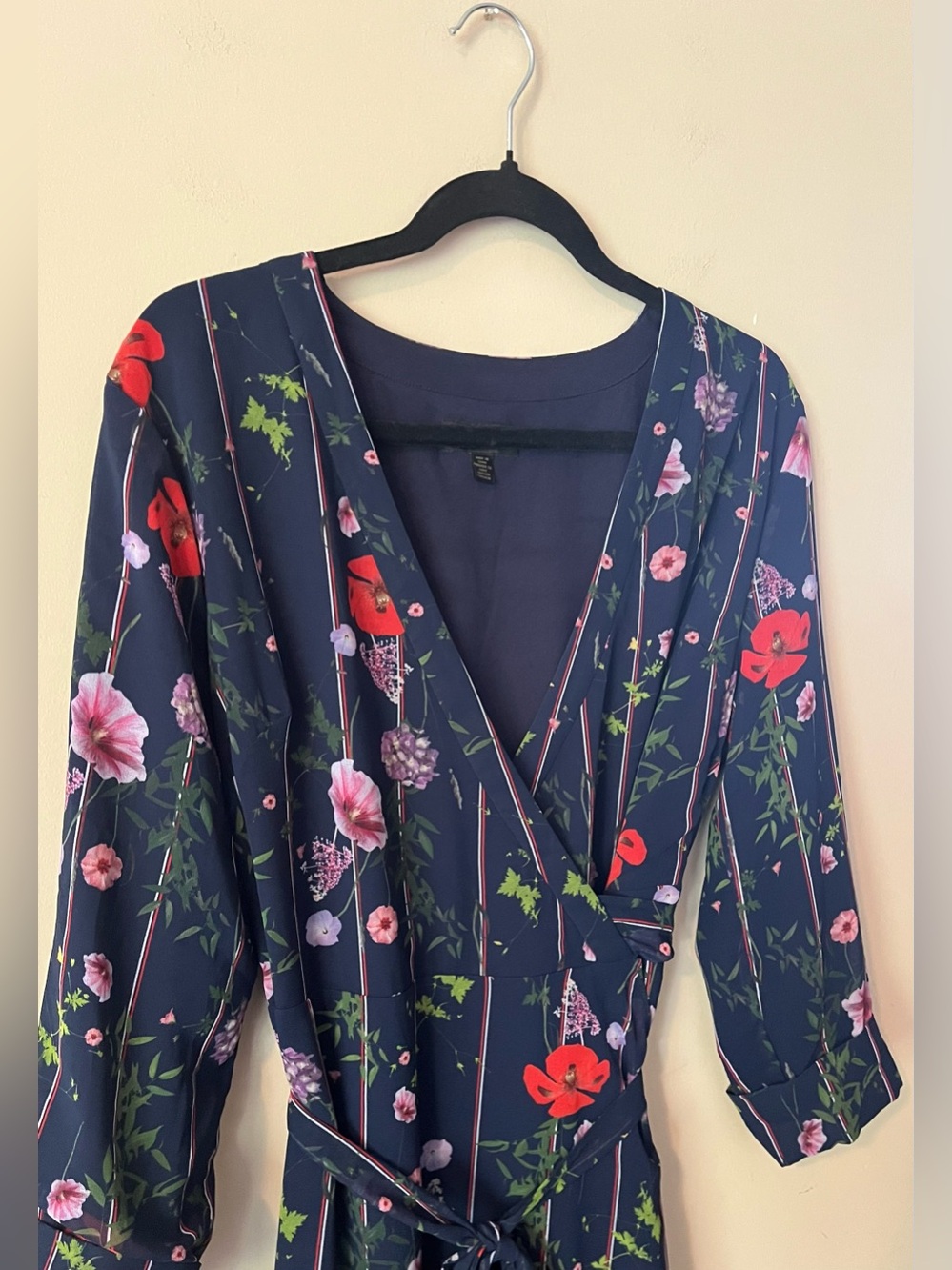 Ted Baker Navy Floral Wrap Midi Dress - Picture 4 of 10